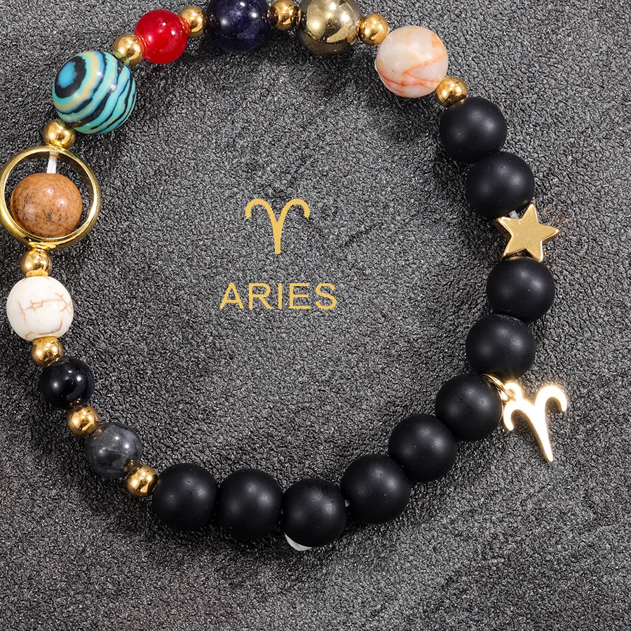 Authentic Natural Stone Beads Cosmic Galaxy Solar System Bracelet 12 Constellations Adjustable Bangle Jewelry Gifts for Women Men
