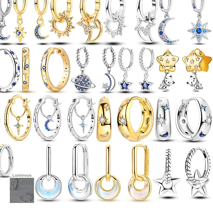 Authentic Classic Design 925 Sterling Silver Hoop Earrings Planet Galaxy Sun Moon Fit Teens Women Female Party Drop Earrings Jewelry Gifts