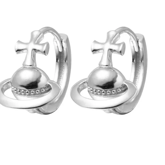 Authentic Celestial Cross and Saturn Stud Earrings, Vintage Gothic Cosmic Jewelry, Galaxy Design Fashion Jewelry Wholesale