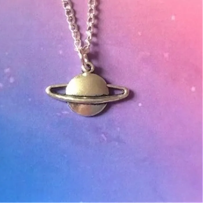 Authentic Planet Necklace, Galaxy necklace, Saturn necklace, pastel goth, 90s style, Celestial Necklace, Galaxy gift, Space gift