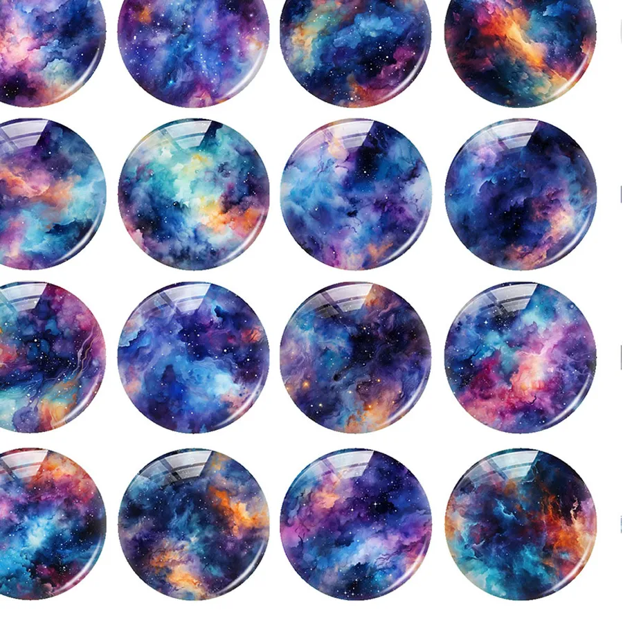 Authentic Random Mixed Round/Oval/Square Galaxy Nebula Cosmic Starry Sky Photo Glass Cabochon Flatback Demo Cameo For Diy Jewelry Making