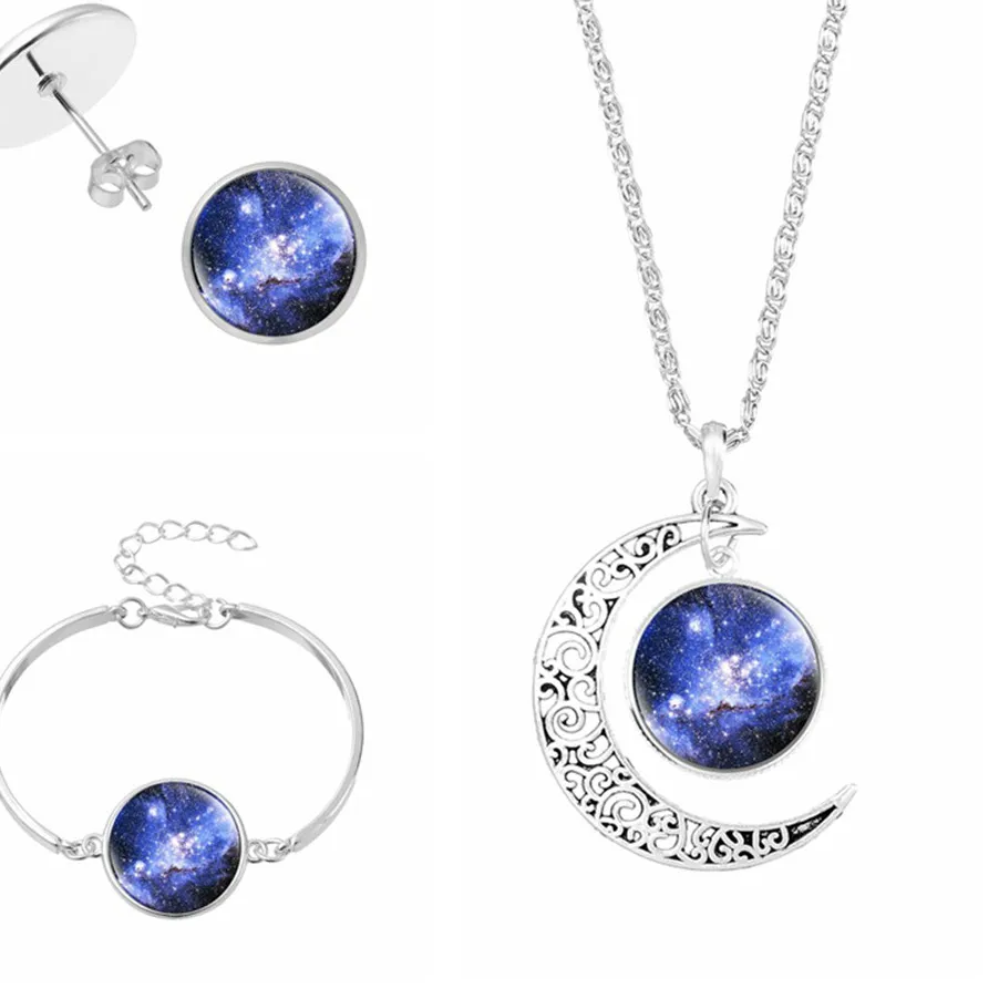 Authentic 3Pcs Galaxy Jewelry Set for Women Necklace Earring Bangle Luxury Shining Elegant Gift for Wedding Birthday Party