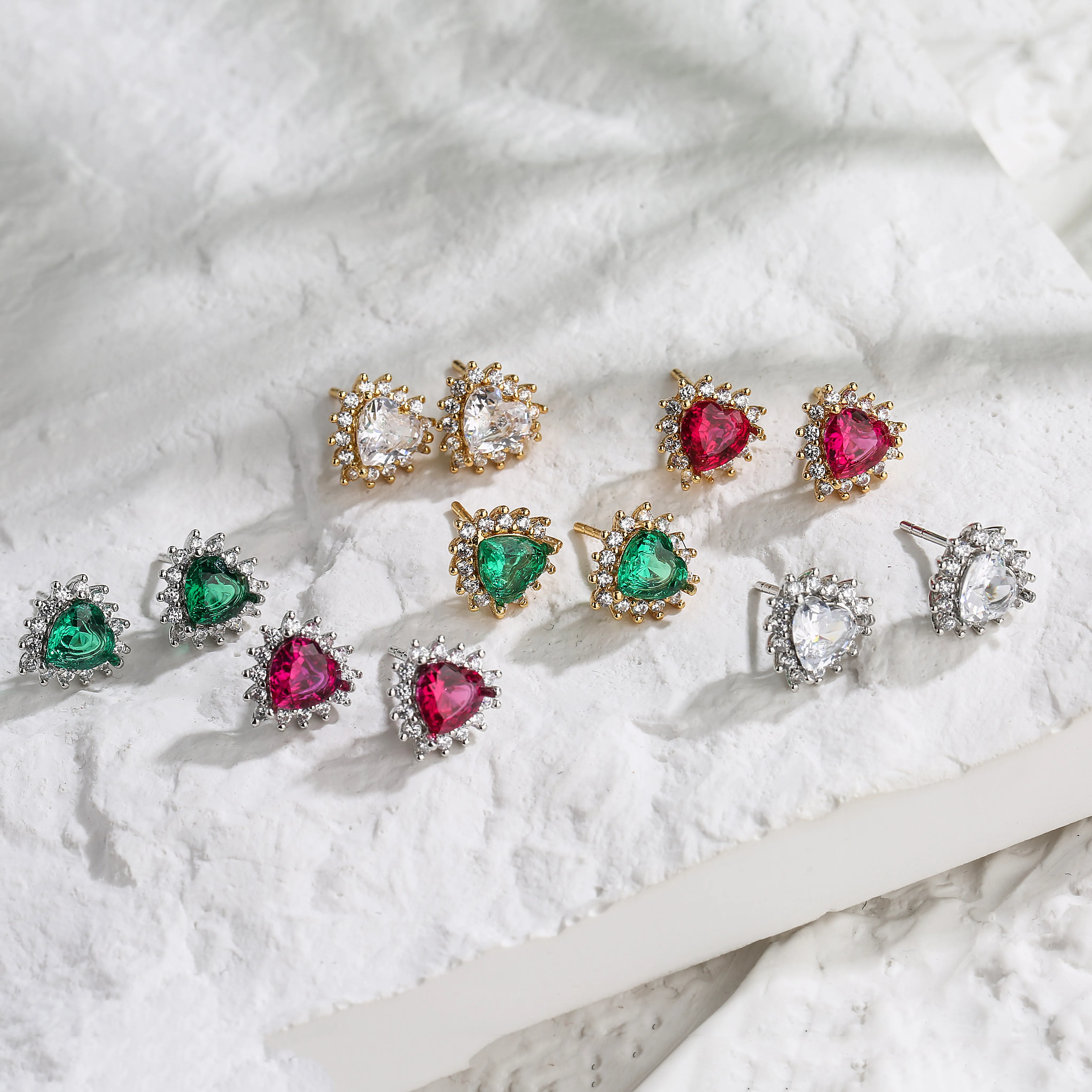 Authentic HECHENG,Love Heart Ear Stud,Earrings for Women,Crystal Zircon Ear Accessories Jewelry Valentines Day