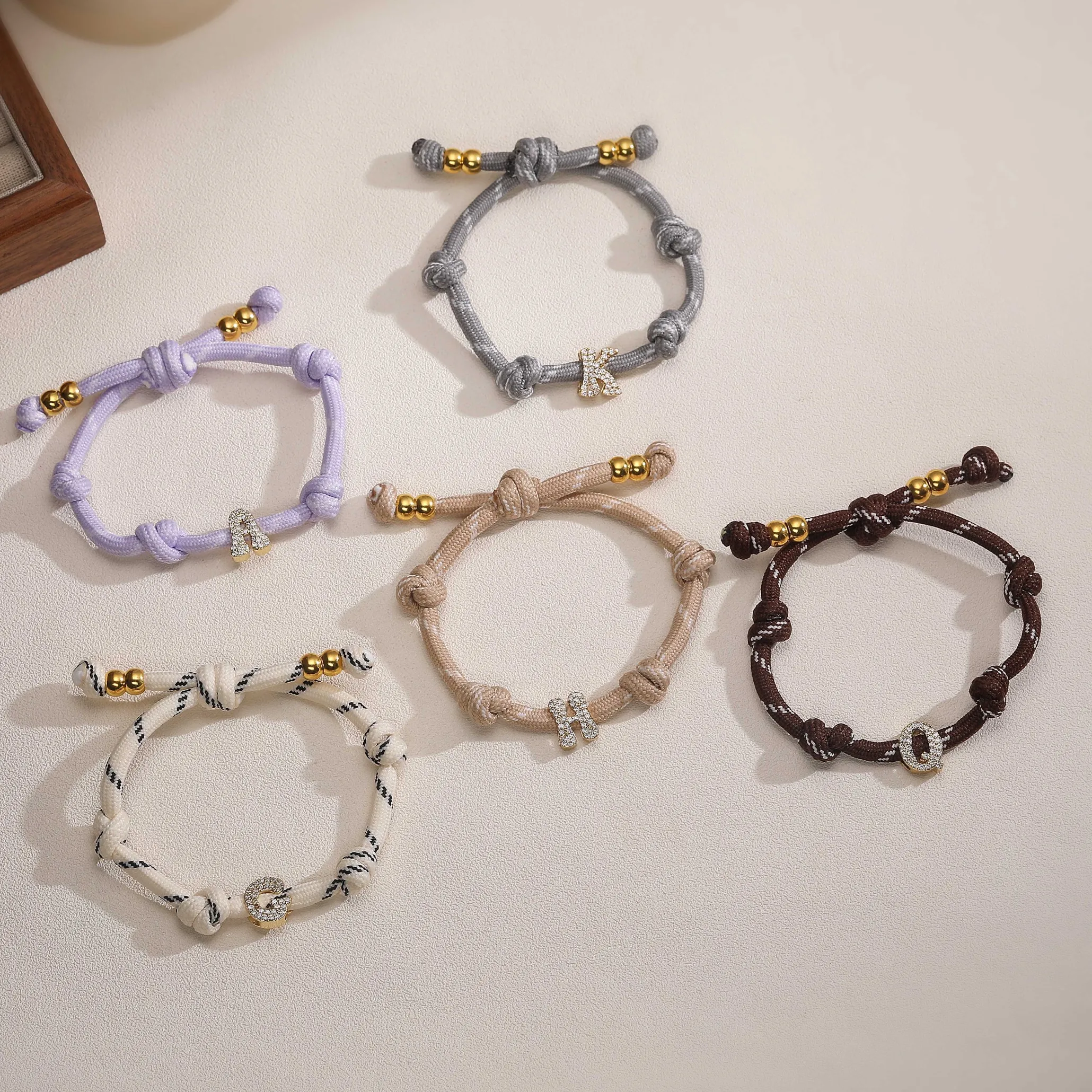 Authentic Two-Tone Braided A-Z Alphabet Charm Bracelet Hip-Hop Y2K Style Unisex Couple Set Simple Adjustable Slip-On Accessory