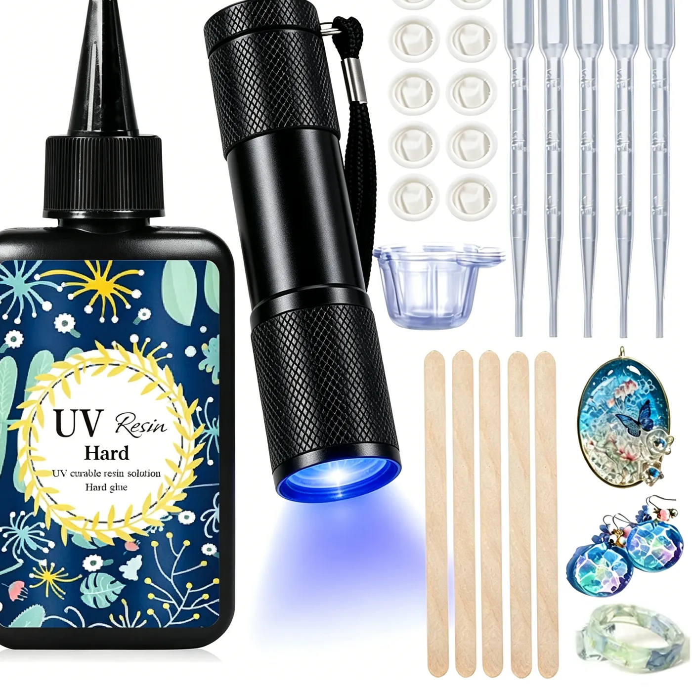 Authentic UV Resin Kit with Light,Hard Type, Crystalline,Ultraviolet Cured,UV Resin for Crafts,Jewelry Manufacturing,Casting Moulds