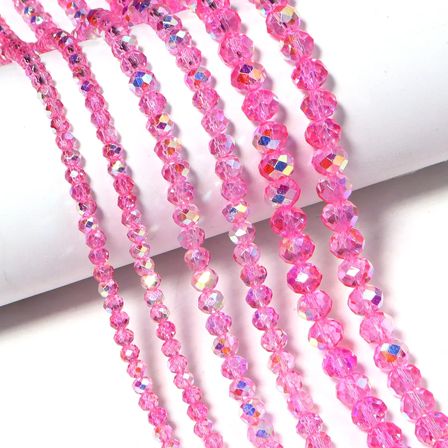 Authentic 1 Strand 4/6/8mm Faceted Crystal Beads Hot Pink AB Color Loose Spacer Beads For Jewelry Making DIY Bracelet Necklace Accessories