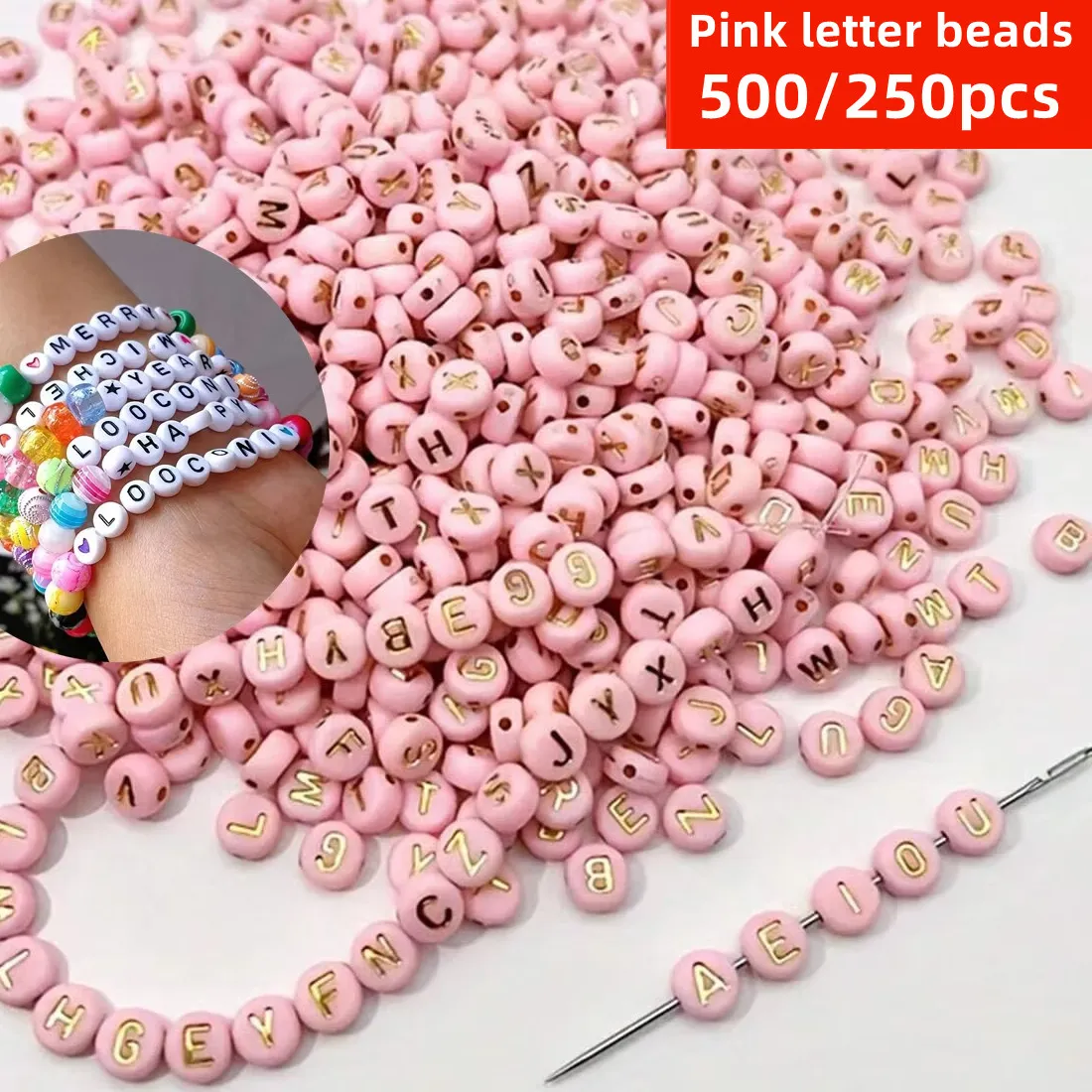 Authentic 500/250pcs 7mm Pink Letter,Valentine's Day Colors, For necklace bracelet jewelry, Beads & Bead Assortments