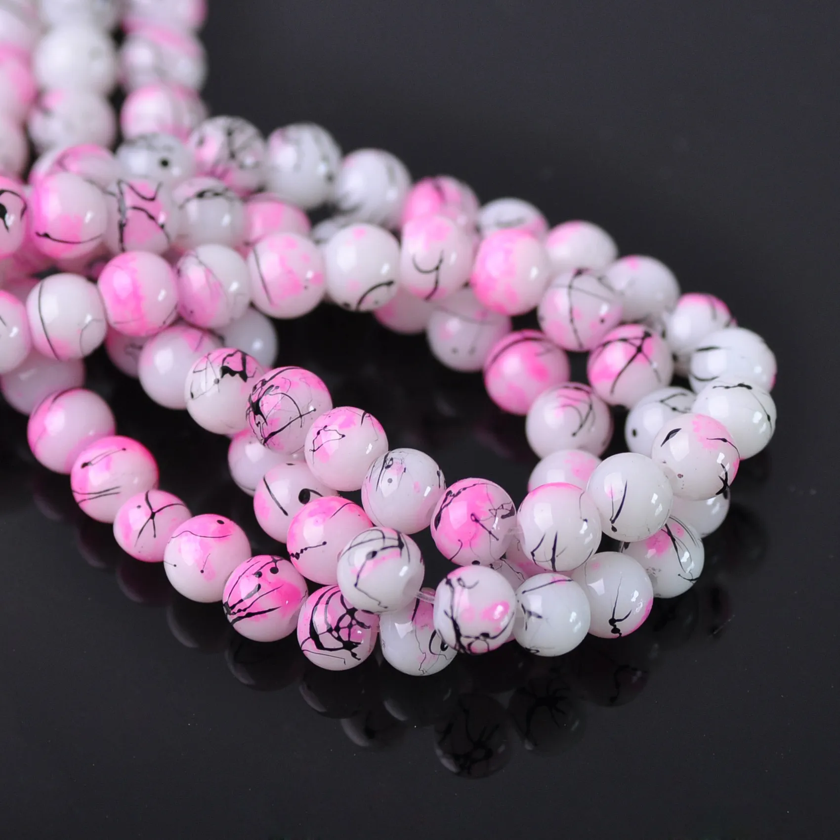 Authentic 50pcs Pink Round Shape 6mm Opaque Glass Loose Beads For Jewelry Making DIY Crafts Findings