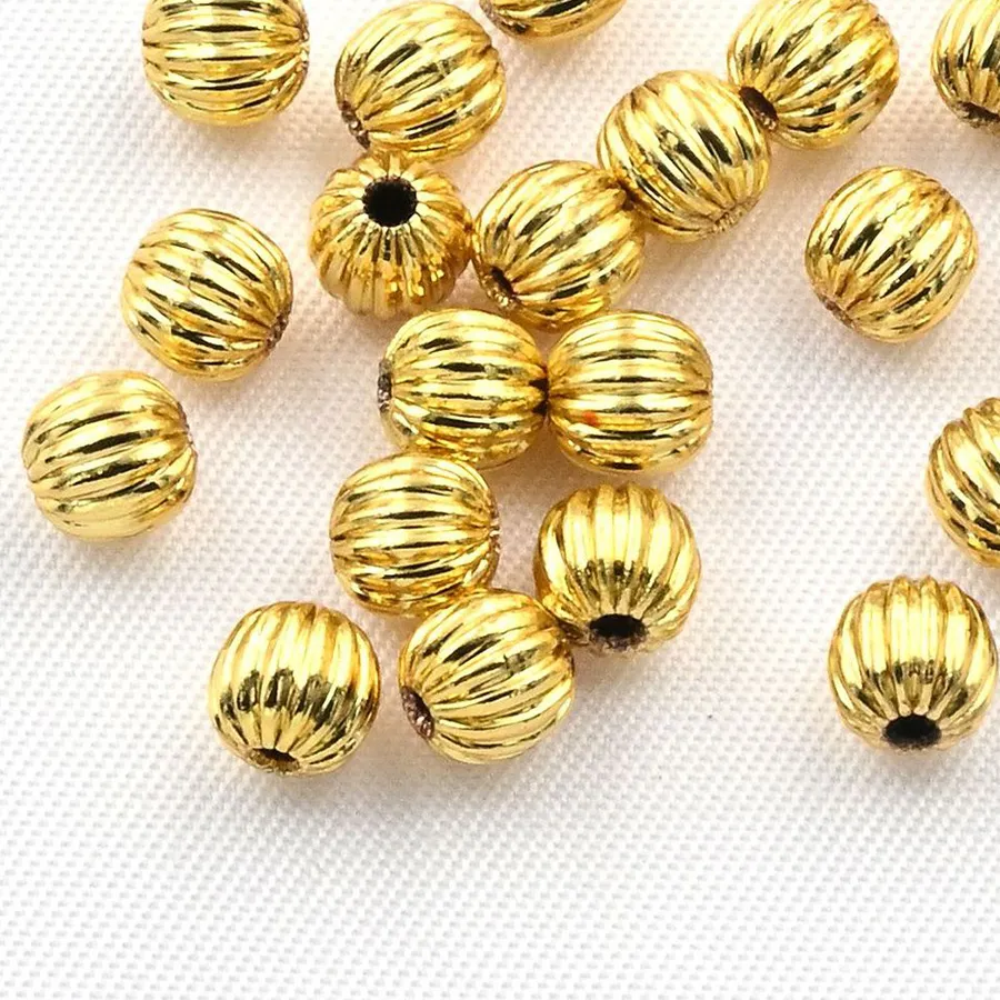 Authentic 4 6 8 10MM 200Pcs 100Pcs CCB Spacer Beads Pumpkin Shape Gold Silver Color Plated Loose Beads DIY Making Bracelets Jewelry