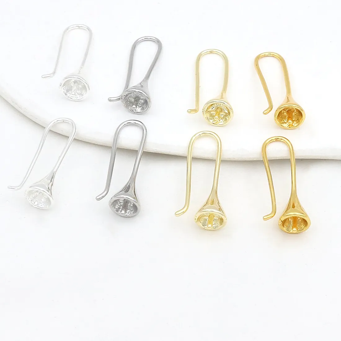 Authentic 18K Gold Plated Calla Lily Ear Hooks 4Pcs Silver Gold Tone Blank Bezel Cup Ear Wire Findings for DIY Earrings Jewelry Making