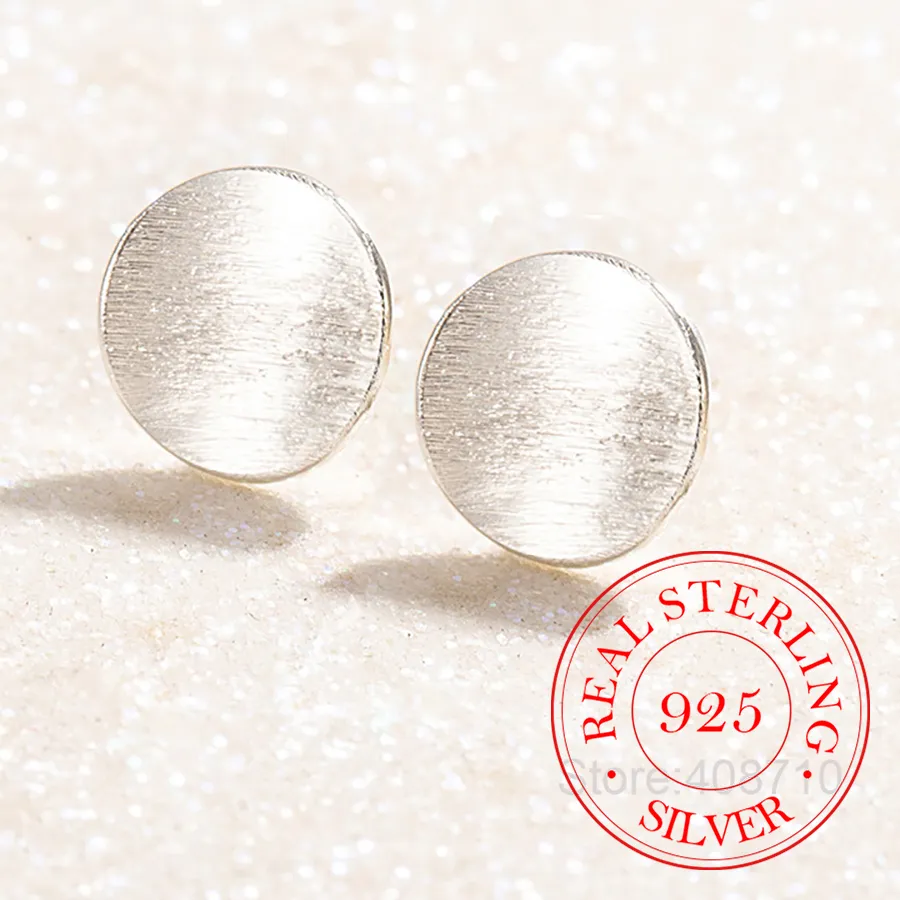Authentic Simple 925 Sterling Silver Scrub Oval Concave Stud Earrings For Woman Piercing Jewelry Aretes De Mujer Party
