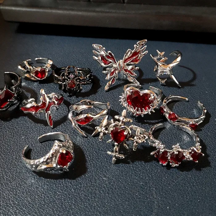 Authentic Crimson Crystal Spider Heart Talisman Ring