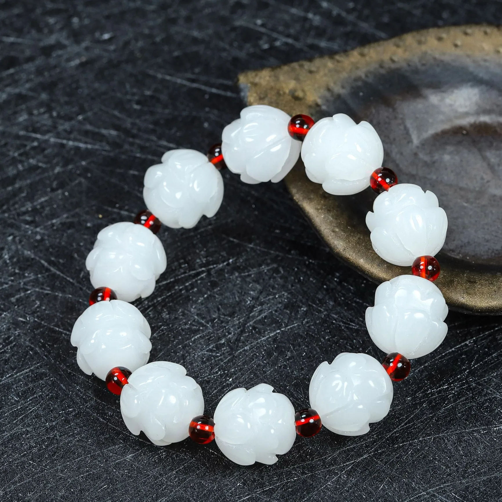 Authentic Celestial Jade Lotus Bracelet: Harmony in White