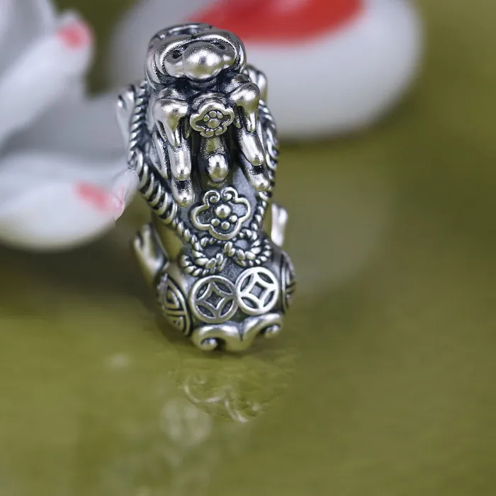 Authentic 100 3D 999 Silver Pixiu Beads Silver Fengshui Piyao Beads Good Luck Jewelry Beads Lucky Wealth Pixiu Beads