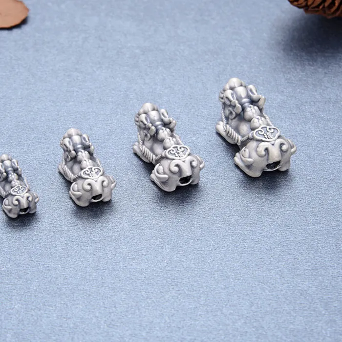 Authentic 3D 100% 999 Silver Ruyi Pixiu Bead Real Pure Silver Lucky Fengshui Pixiu Charm Piyao Beads Good Luck for Wealth