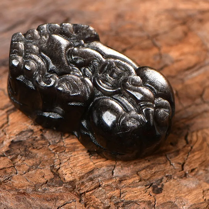 Authentic 5A Natural Silver Obsidian Pixiu Piyao Display Pendant Bead DIY Beads Crystal Jewelry Making