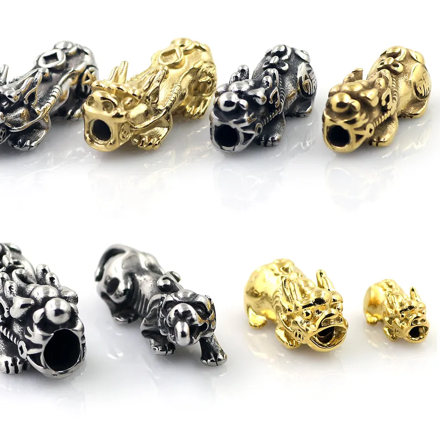 Authentic 2pc/lot Vintage Brave Troops 316l Fengshui Pixiu Spacer Beads Fit Men Bracelet DIY Jewelry Making