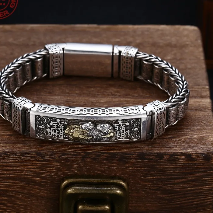 Authentic Factory Price S925 Sterling Silver Retro Lucky Pixiu Man Bracelet Thick Style Domineering Trend Personality Jewelry Gift