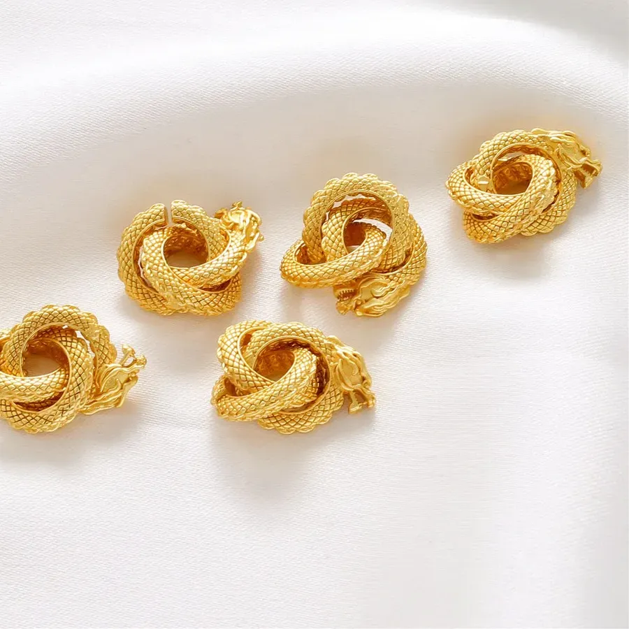 Authentic 18K Gold Color Gun Black Dragon Three-ring Coil Dragon Spacer Bead Diy Bracelet Woven Bracelet Rope String Jewelry Accessories