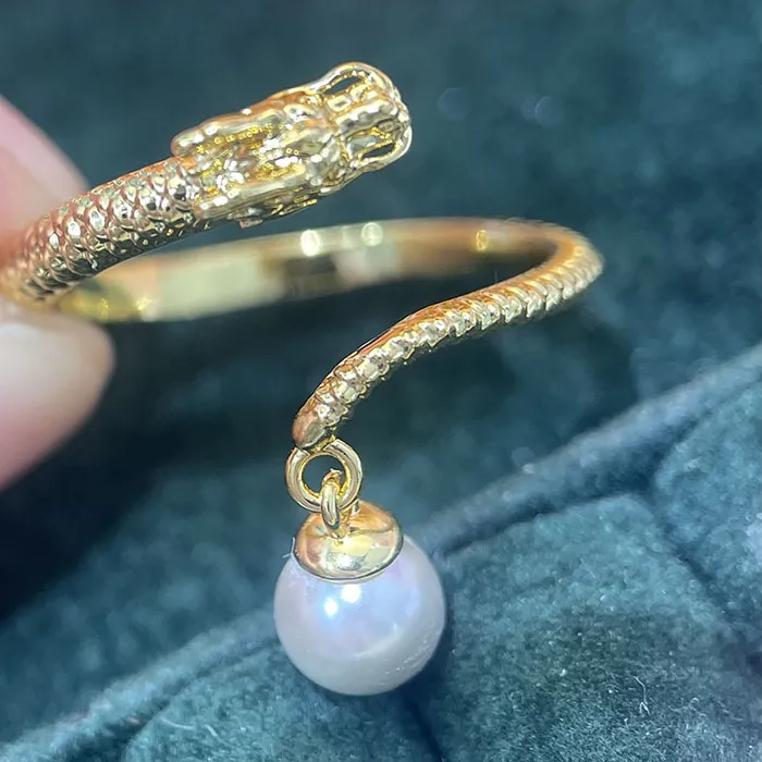 Authentic JZ047 Gold Plated Dragon Element Smart Design Adjustable Pearl Ring Blank Empty Setting DIY Jewelry Findings