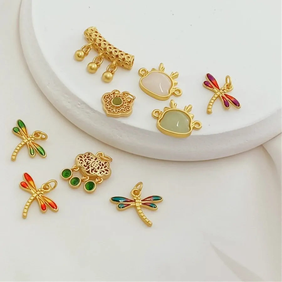 Authentic Celestial Dragonfly Ruyi Amulet – Golden Oil‑Droplet Pendant with White Jade Dragon, Ancient Protection Talisman