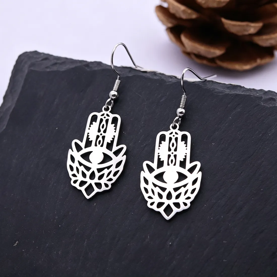 Authentic The Celestial Hamsa & Lotus Dangle Earrings: A Talisman of Divine Protection