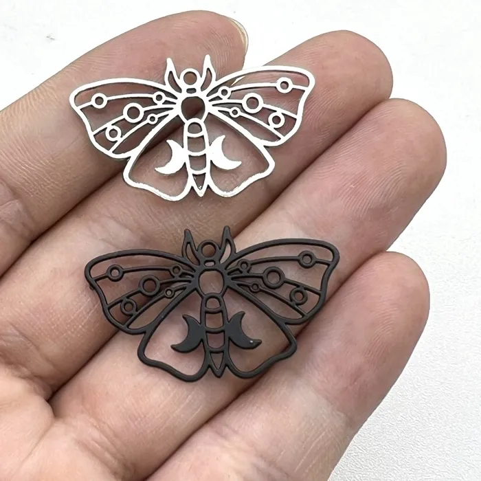 Authentic 10pcs 37x22mm Antique Silver Color Hollow Moon Moth Charms Pendant For DIY Jewelry Making Jewelry Craft Findings