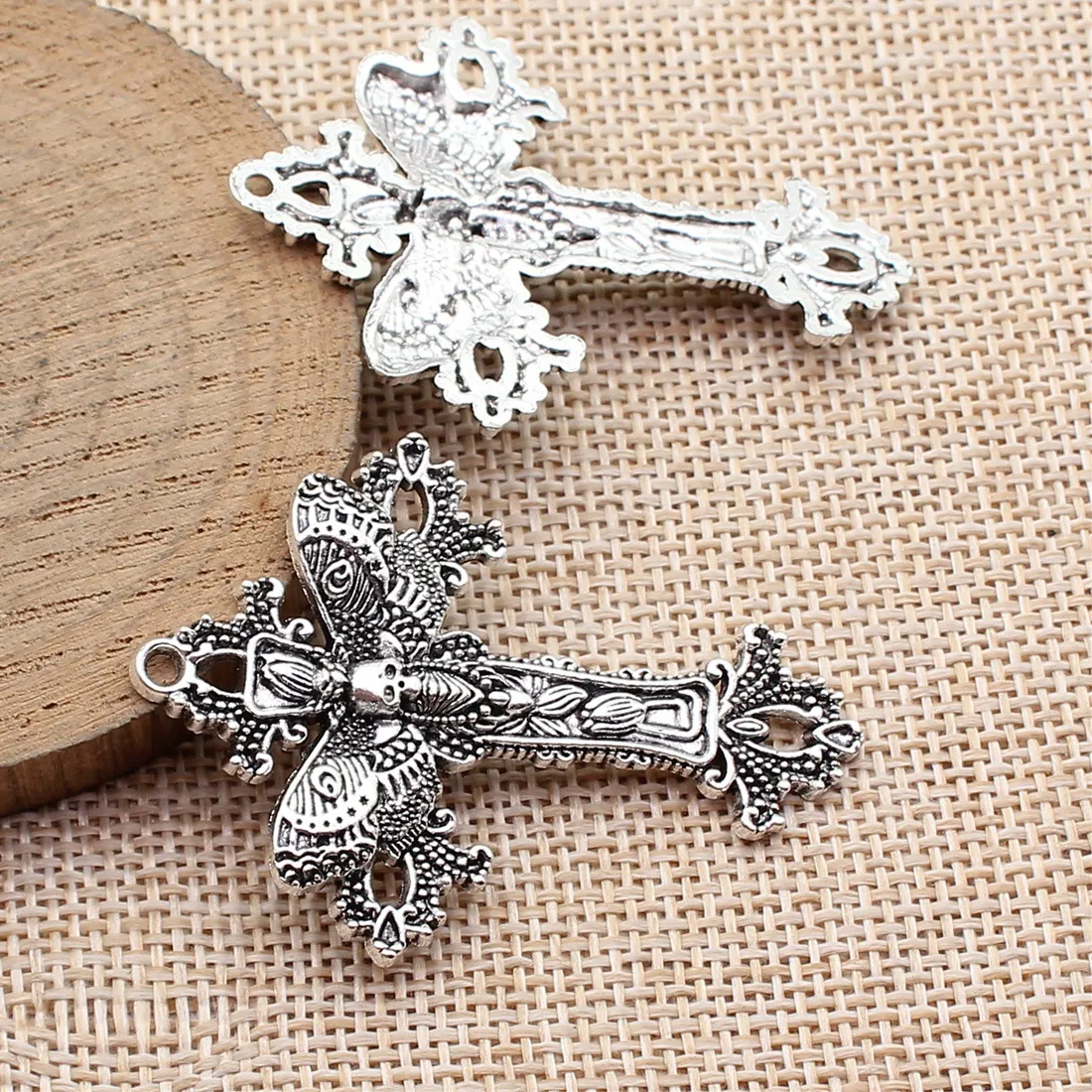 Authentic Mystic Silver Skull‑Moth Cross Charms – Set of 10 Enchanted Pendants