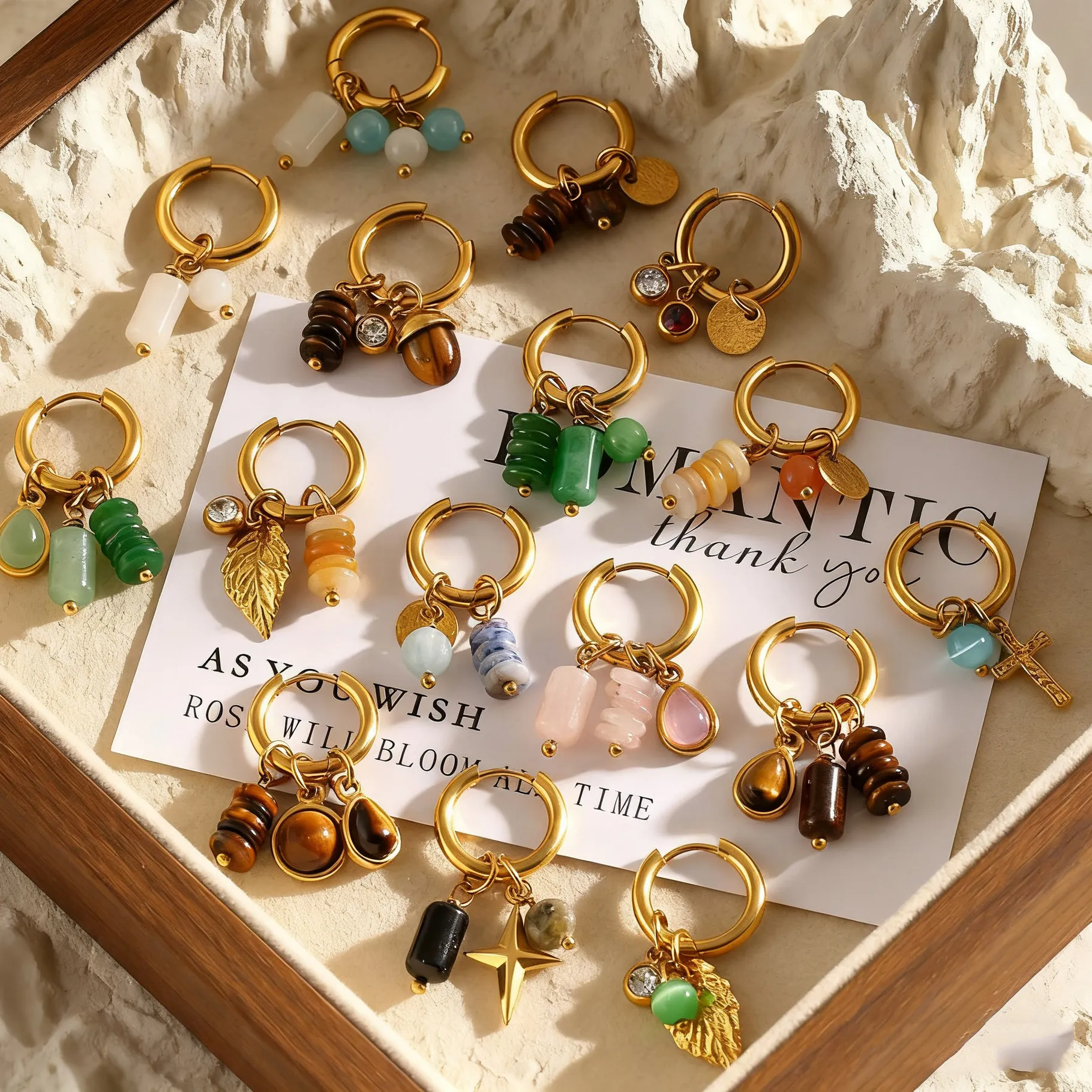 Authentic Variety Wear Ways Golden Stacking Earrings for Women Leaf Star Acorn Shaped Stone Pendant Charm Jewelry