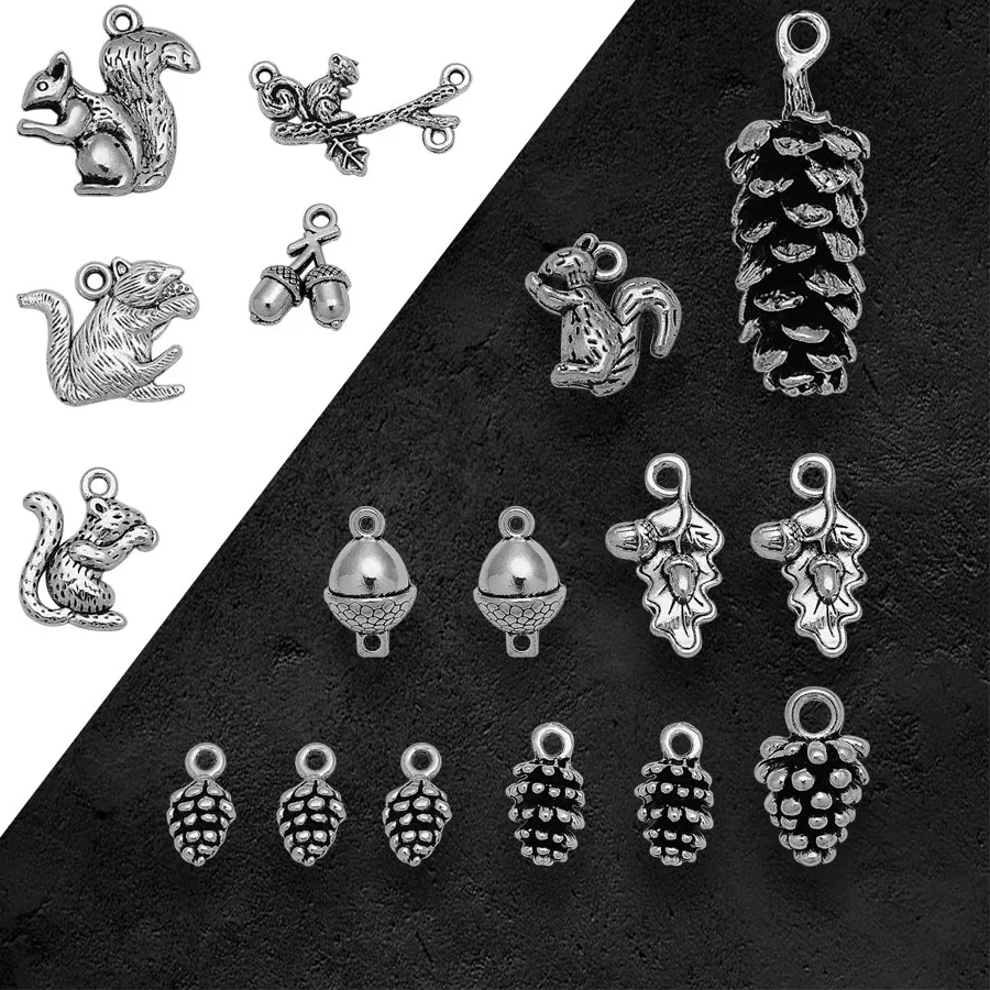 Authentic Antique Silver Plated Christmas Squirrel Charms Xmas Pine Nut Acorn Pendants For Diy Earring Jewelry Making Supplies Accessories
