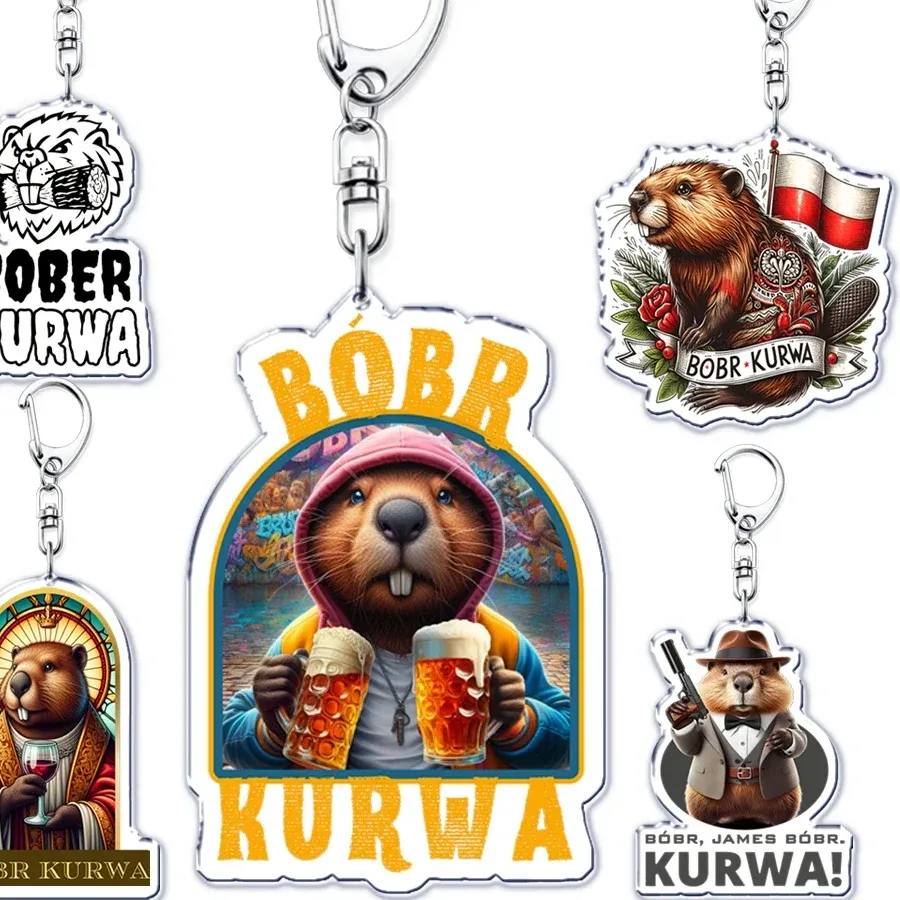 Authentic Funny Poland Bobr Kurwa Beaver Meme Acrylic Keychains Ring for Accessories Bag Animal Bober Pendant Key Chain Jewelry Fans Gifts