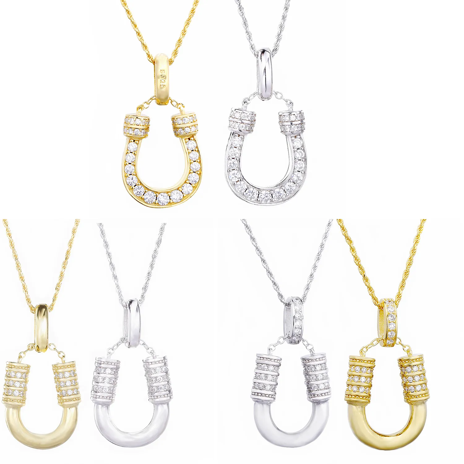 Authentic 925 Sterling Silver U Pendant Chain Necklace With Zircon Hemp Rope Chain Horseshoe Quality 18K Gold Plated Luxury