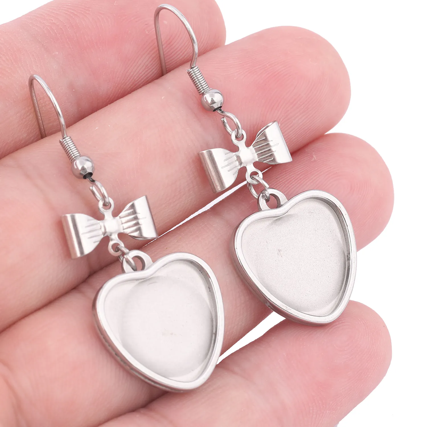 Authentic 10pcs Bow Connector Earring Findings Fit 15mm Heart Cabochon Earrings Base Setting Blanks Diy Jewelry Making