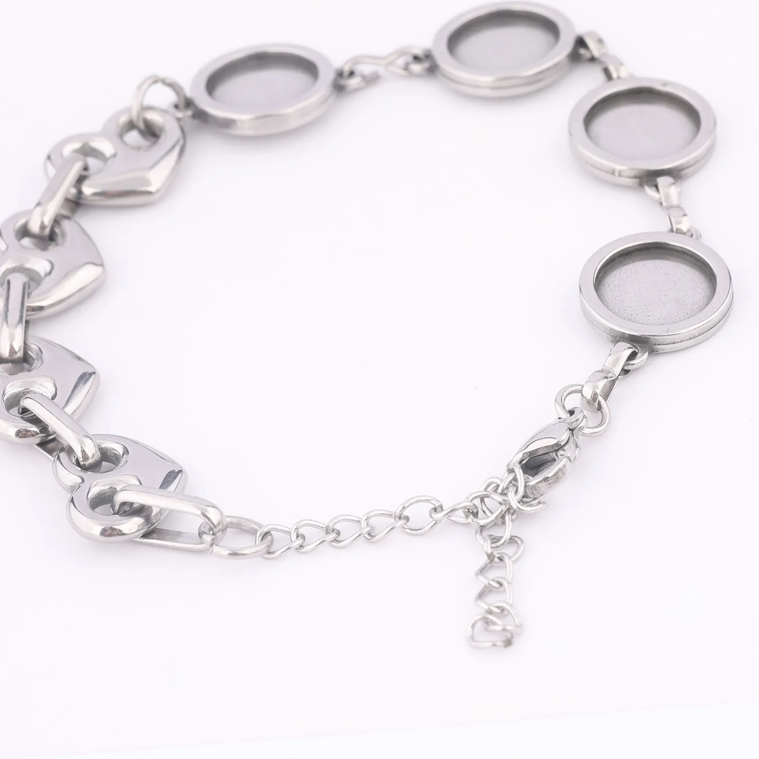 Authentic 2pcs Heart Connector Bracelet Base Blanks Fit 10mm Cabochon Bracelets Bezel Settings Diy Jewelry Findings