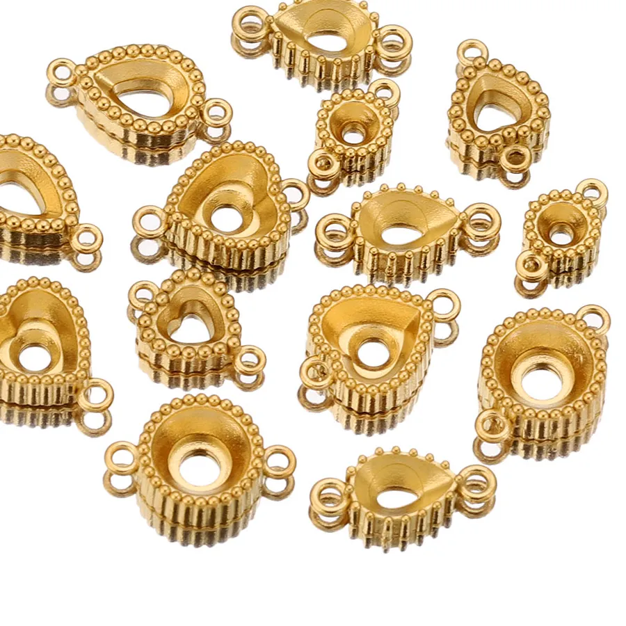 Authentic 10pcs Double Hole Round Oval Heart Bezel Charm Pendant Trays Blank Base Diy Cameo Jewelry Making Supplie Crafts