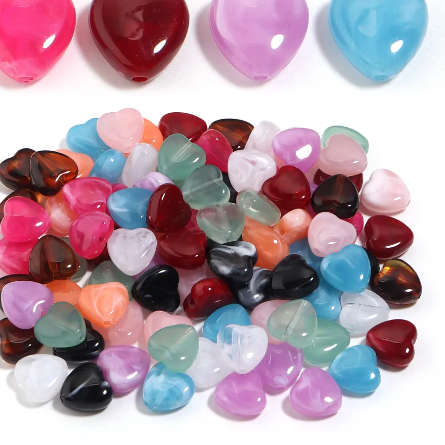 Authentic 10pcs/lot 14mm Colored Heart Shape Beads Loose Spacer Acrylic Bead For Jewelry Making Findings DIY Necklace Earrings Accessories