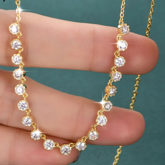 Authentic Rrjzz Round D-Color VVS1 Full Moissanite Bubble Necklace Certified Lab Created Diamond White Gold Plated Women Necklace Jewelry