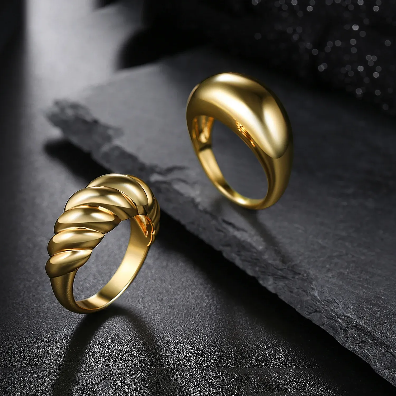 Authentic YILUOCD Waterproof Thick Minimalistic Rings Trendy Geometric Round Circle Rings Chunky Stack Jewelry New Year Gift