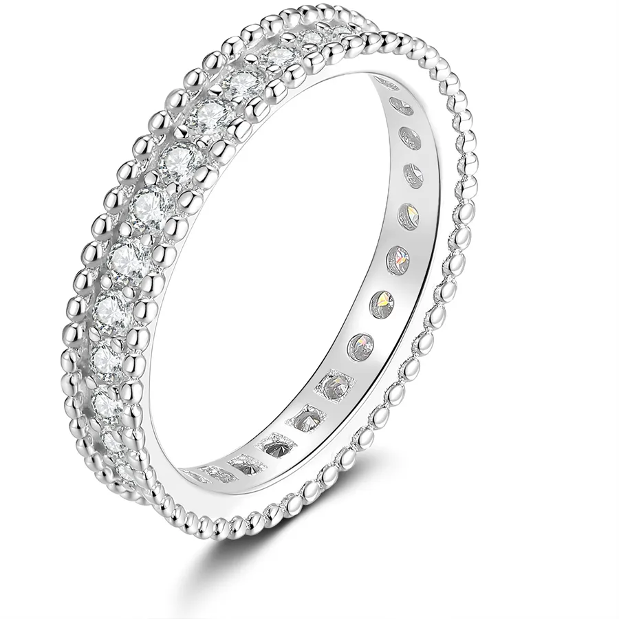 Authentic D Color Full Diamond Moissanite Ring Classic S925 Sterling Silver Stacked up Wedding Rings for Woman Anniversary Jewelry Gift