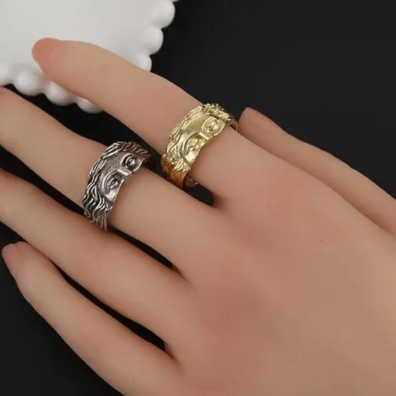 Authentic Vintage Gold-Tone Venus Half Face Ring For Women Men Hip Hop Punk Personalized Open Wrap Knuckle Finger Band Stackable Rings Thumb Fashion Comfort Fit Jewelry Holiday Gift