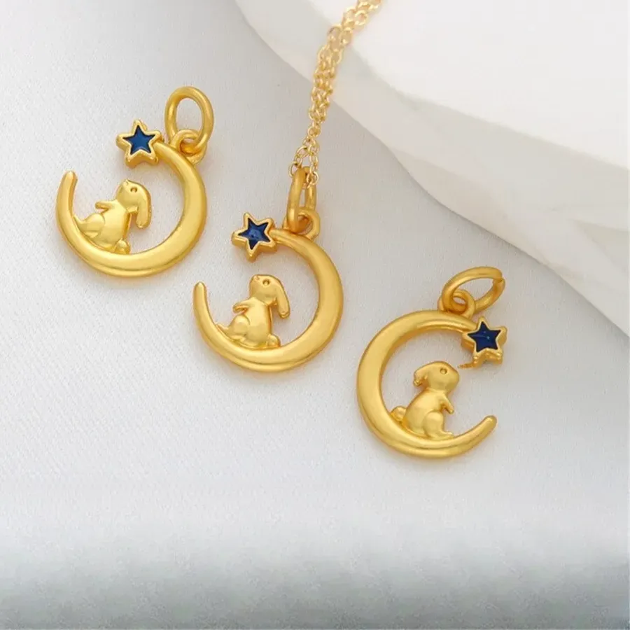 Authentic 18K Gold Bag Color-preserving Venus Moon Rabbit Pendant DIY Handmade Bracelet Necklace Half Crescent Pendant Jewelry Accessories