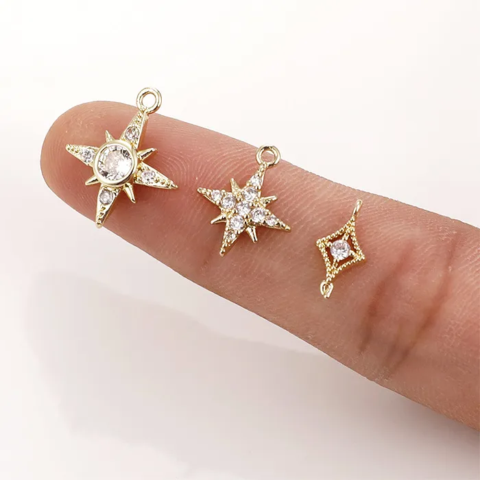Authentic 4pcs plated 14K true Venus awn meteor double hanging diamond inlaid Zircon Pendant DIY hand jewelry accessories material