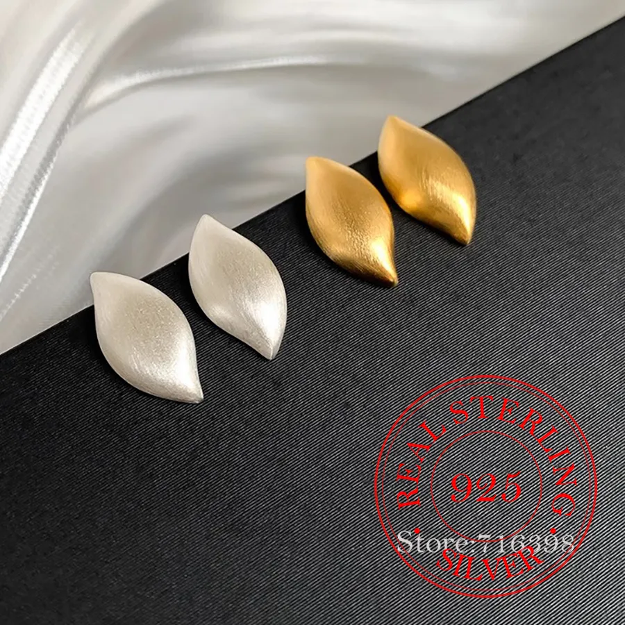 Authentic 925 Sterling Silver Jewelry Delicate Matte Leaf Stud Earrings for Women Wedding Party Jewelry For Girls Friend Gift