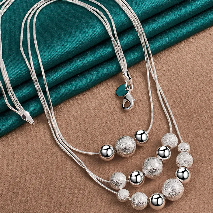 Authentic DOTEFFIL 925 Sterling Silver Three Snake Chain Matte Smooth Pendant Necklace For Women Wedding Engagement Charm Jewelry