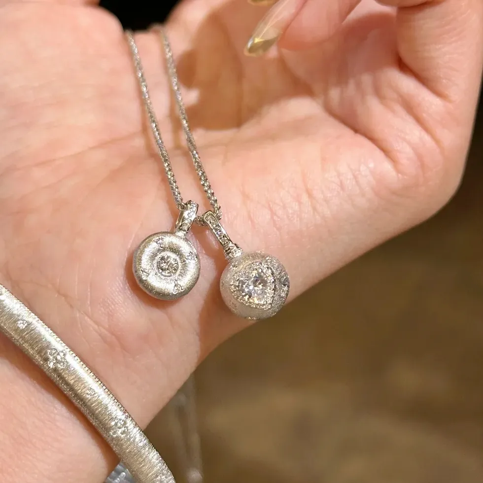 Authentic Matte brushed texture sweet necklace for women round beads heart-shaped pendant silver 925 collarbone chain wedding jewelry