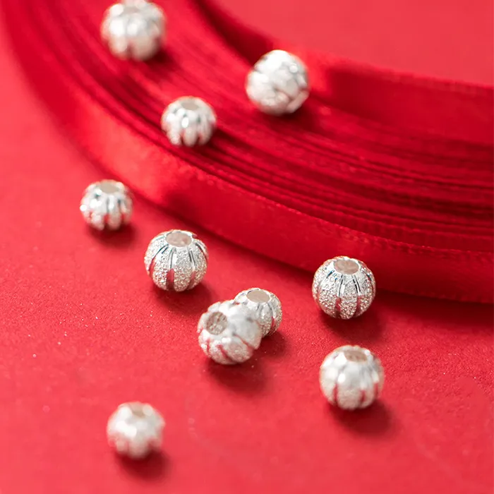 Authentic 2pcs 925 Sterling Silver Matte Pumpkin Loose Beads 4/5/6mm Bracelets Necklace Silver Spacer Beads DIY Jewelry Accessories