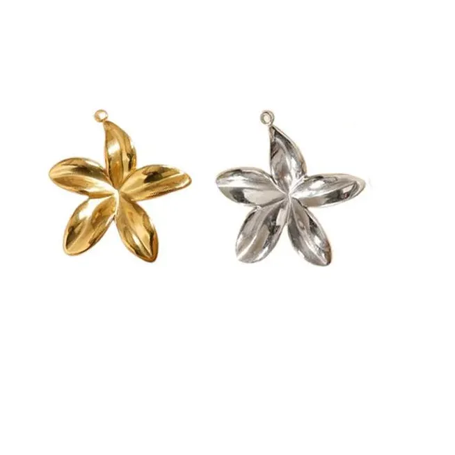 Authentic 5pcs Stainless Steel  Pretty Flower Fashion Jewelry Accessory Charms Pendant DIY Handcraft Vacuum Plate Waterproof Antiallergic