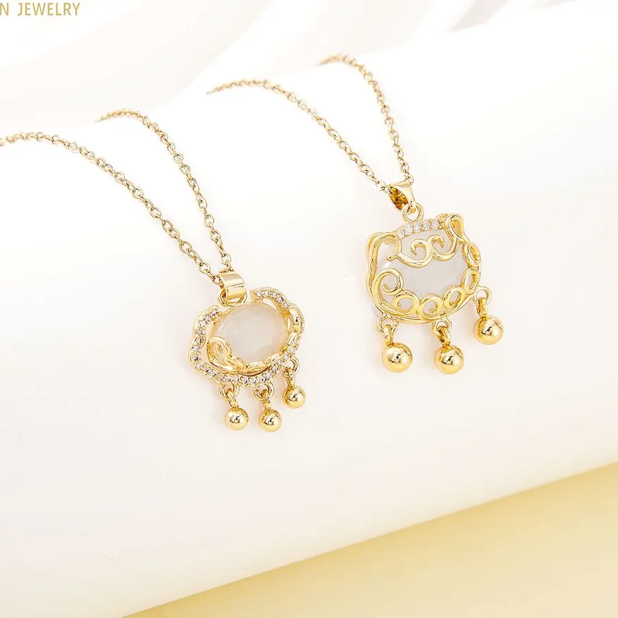Authentic TOHM retro lucky Lock auspicious Pendant fine 18K Gold plated Necklace Jewelry Non-Fading womens mens chain