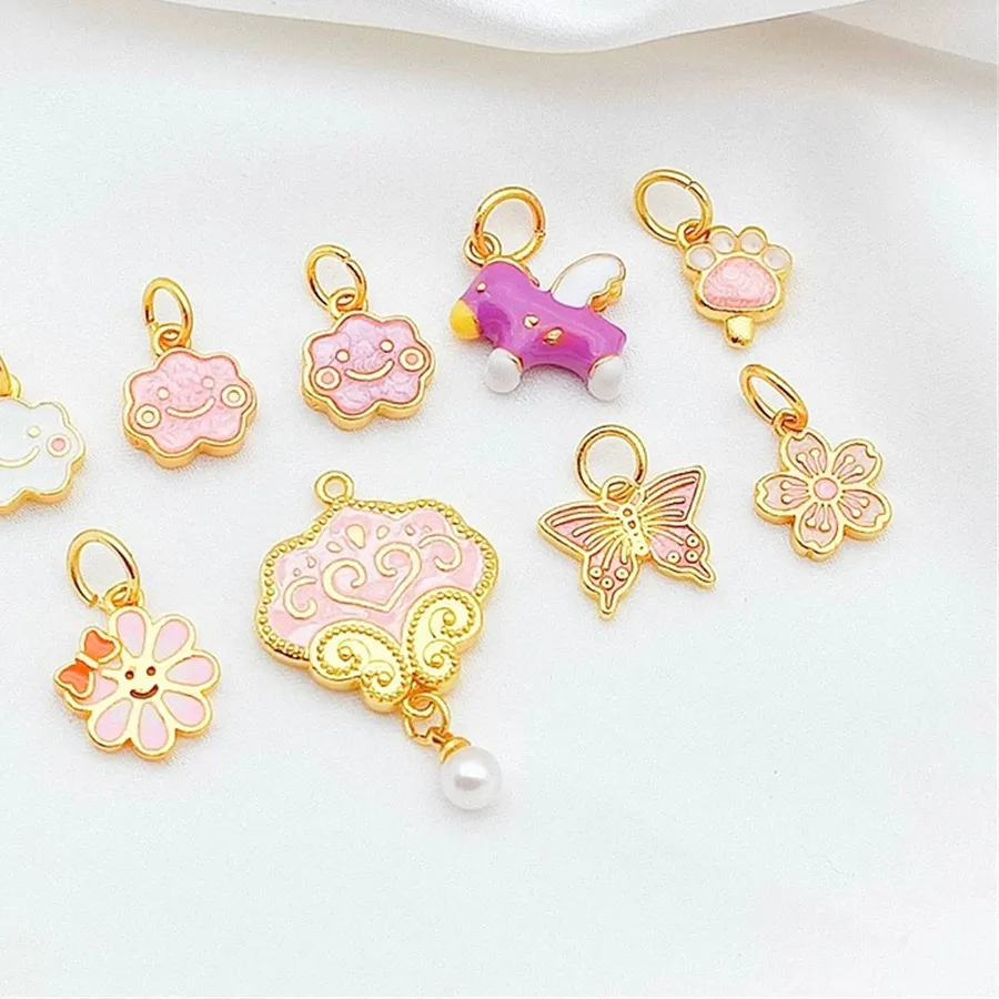 Authentic DIY18K Gold-plated Ruyi Lock Small Flower Butterfly Auspicious Cloud Pendant Accessory Diy Bracelet Necklace Accessory
