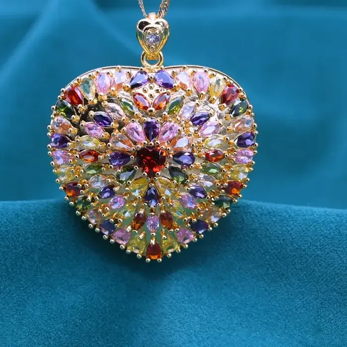 Authentic Luxurious colored heart design Delicate Zirconia Pendant Necklace Jewelry- 18K Gold-Plated - for Weddings & Valentine'S Day Gift